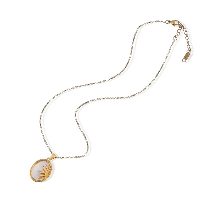 ALILANGCOM Womens Stainless Steel Necklace with 18K Gold Plated Sun and Moon Pendant Adjustable Chain Unique Design with Mother of Pearl Necklaces ALILANGCOM Womens Stainless Steel Necklace with 18K Gold Plated Sun and Moon Pendant Adjustable Chain Unique Design with Mother of Pearl Necklaces