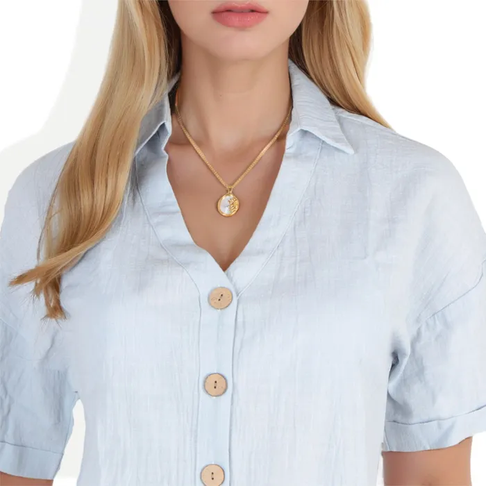 ALILANGCOM Womens Stainless Steel Necklace with 18K Gold Plated Sun and Moon Pendant Adjustable Chain Unique Design with Mother of Pearl Necklaces ALILANGCOM Womens Stainless Steel Necklace with 18K Gold Plated Sun and Moon Pendant Adjustable Chain Unique Design with Mother of Pearl Necklaces
