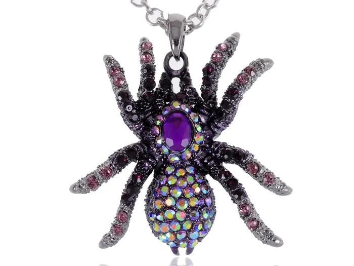 Alilang Necklaces Hematite Czech Spider Pendant Necklace Black Purple Gun Alilang Necklaces Hematite Czech Spider Pendant Necklace Black Purple Gun