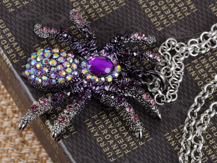 Alilang Necklaces Hematite Czech Spider Pendant Necklace Black Purple Gun Alilang Necklaces Hematite Czech Spider Pendant Necklace Black Purple Gun