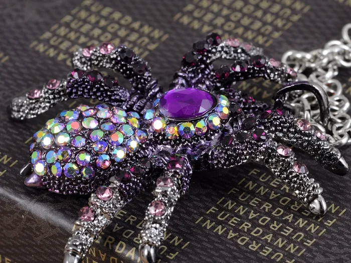 Alilang Necklaces Hematite Czech Spider Pendant Necklace Black Purple Gun Alilang Necklaces Hematite Czech Spider Pendant Necklace Black Purple Gun