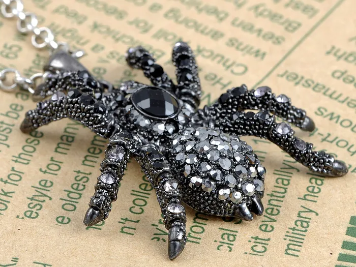 Alilang Necklaces Hematite Czech Spider Pendant Necklace Black Purple Gun Alilang Necklaces Hematite Czech Spider Pendant Necklace Black Purple Gun