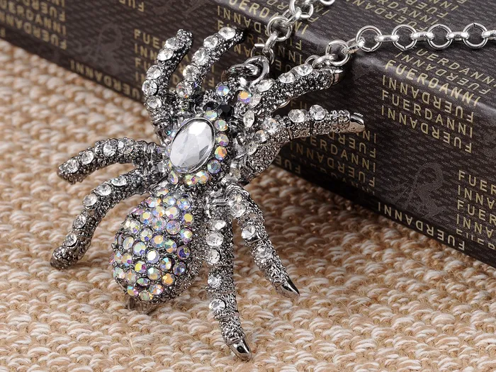 Alilang Necklaces Hematite Czech Spider Pendant Necklace Black Purple Gun Alilang Necklaces Hematite Czech Spider Pendant Necklace Black Purple Gun
