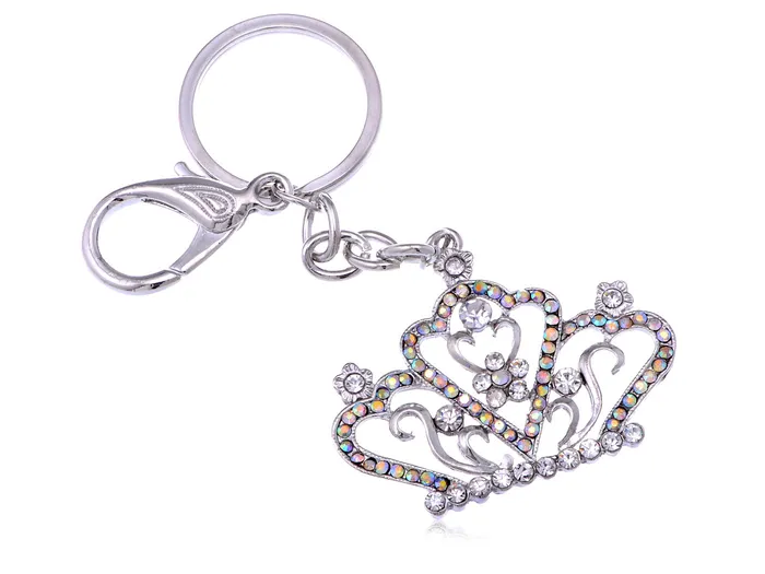 Alilang Necklaces Silver Iridescent Colored Crown Tiara Key Chain