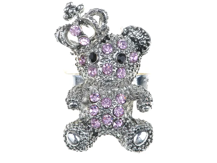 Alilang Rings Pink Rose Crown King Teddy Cuddle Bear Vintage Like Fun Ring