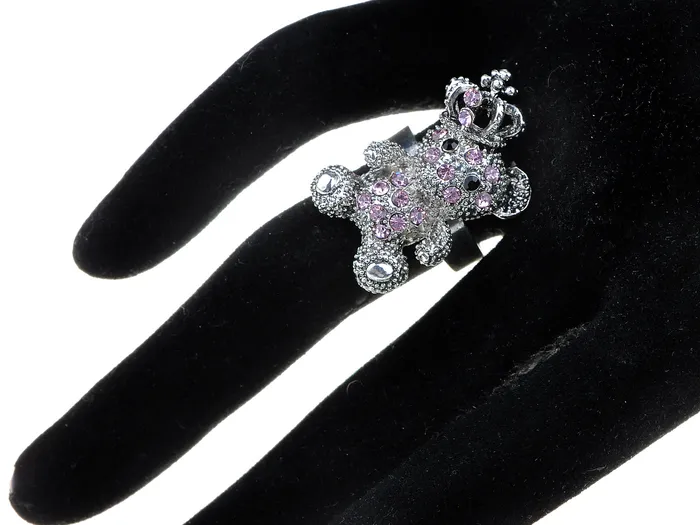 Alilang Rings Pink Rose Crown King Teddy Cuddle Bear Vintage Like Fun Ring Alilang Rings Pink Rose Crown King Teddy Cuddle Bear Vintage Like Fun Ring