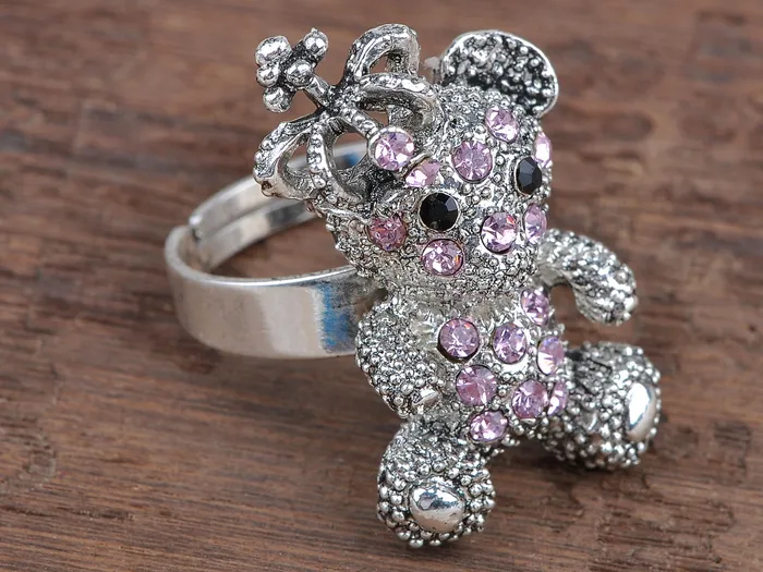 Alilang Rings Pink Rose Crown King Teddy Cuddle Bear Vintage Like Fun Ring Alilang Rings Pink Rose Crown King Teddy Cuddle Bear Vintage Like Fun Ring
