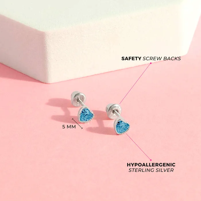 Baby Screw Back Earrings Sweetheart Kids Childrens Girls Earrings Screw Back Sterling Silver Earrings