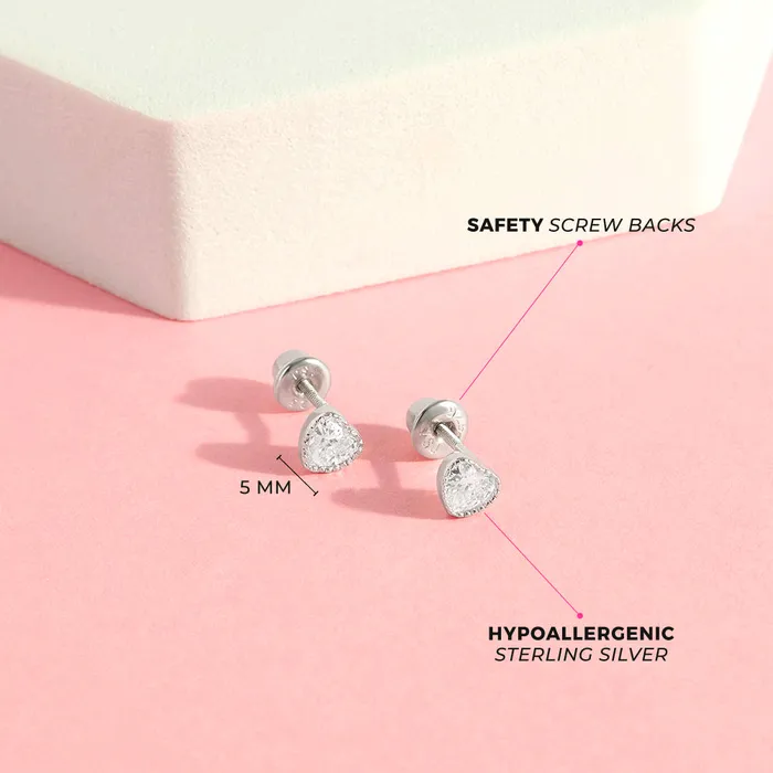 Baby Screw Back Earrings Sweetheart Kids Childrens Girls Earrings Screw Back Sterling Silver Earrings