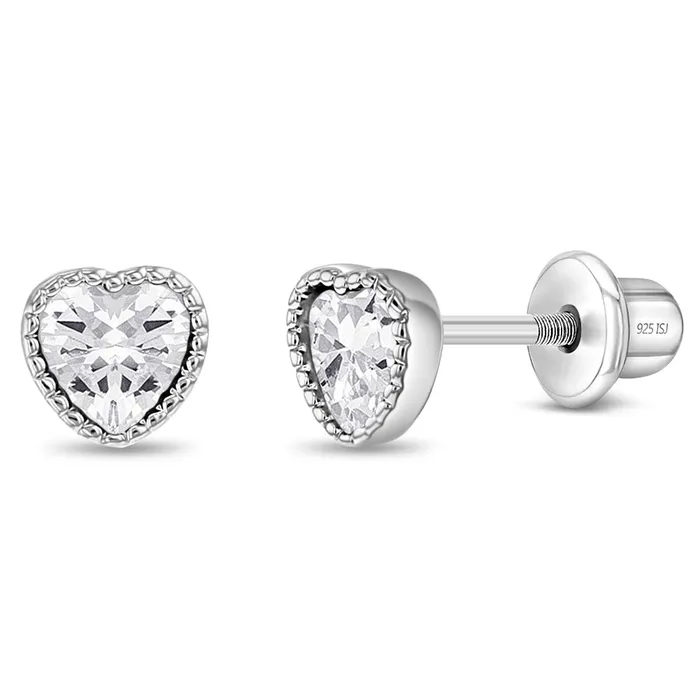 Baby Screw Back Earrings Sweetheart Kids Childrens Girls Earrings Screw Back Sterling Silver Earrings