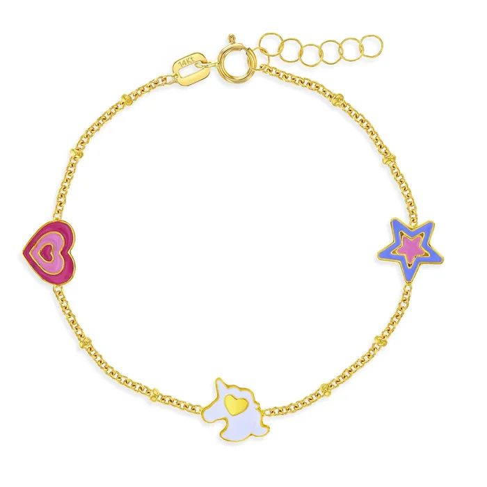 Bracelets Baby Chain Link Bracelets 14k Gold 5 6 Unicorn Power Baby Toddler Kids Bracelet Enamel