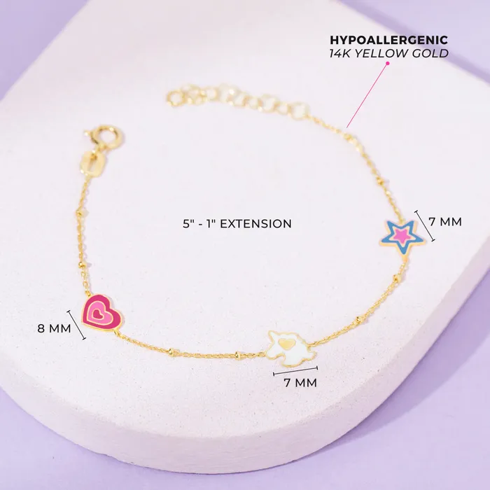 Bracelets Baby Chain Link Bracelets 14k Gold 5 6 Unicorn Power Baby Toddler Kids Bracelet Enamel