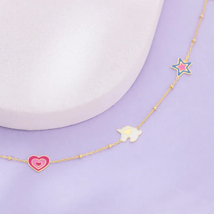 Bracelets Baby Chain Link Bracelets 14k Gold 5 6 Unicorn Power Baby Toddler Kids Bracelet Enamel