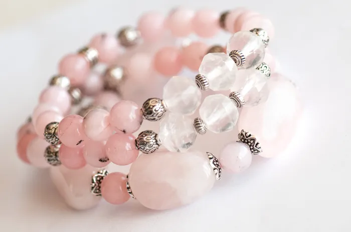 Bracelets Fierce Lynx Designs Rose Bouquet Rose Quartz Bracelet Set
