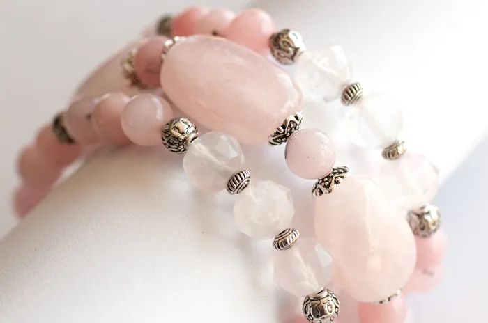 Bracelets Fierce Lynx Designs Rose Bouquet Rose Quartz Bracelet Set