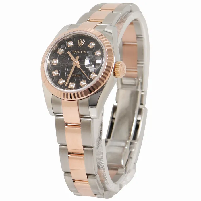 Bracelets Happy Jewelers Rolex Datejust 26mm Everose Gold Stainless Steel Factory Black Jubilee Diamond Dial Watch Reference 179171