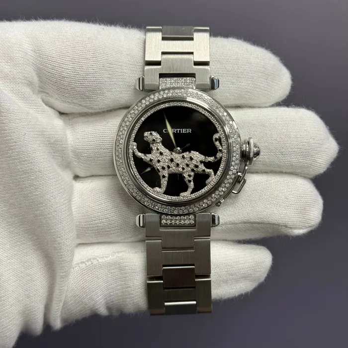 Cartier Pasha 35mm Stainless Steel Custom Panther Dial Ref 2324 Happy Jewelers Bracelets Cartier Pasha 35mm Stainless Steel Custom Panther Dial Ref 2324 Happy Jewelers Bracelets