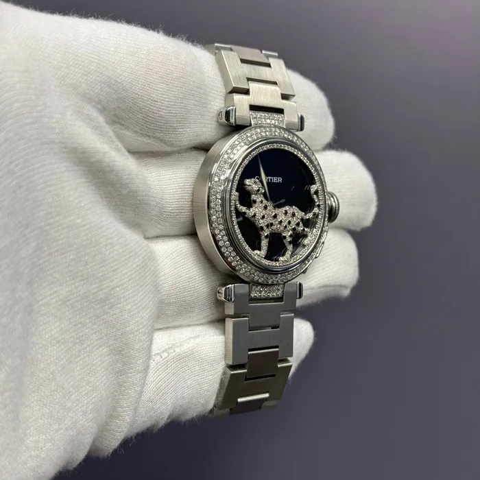 Cartier Pasha 35mm Stainless Steel Custom Panther Dial Ref 2324 Happy Jewelers Bracelets Cartier Pasha 35mm Stainless Steel Custom Panther Dial Ref 2324 Happy Jewelers Bracelets