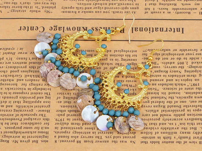 Earrings Alilang Boho Tribal Gold Turquoise Blue Seashell Chandelier Goddess Earrings Earrings Alilang Boho Tribal Gold Turquoise Blue Seashell Chandelier Goddess Earrings