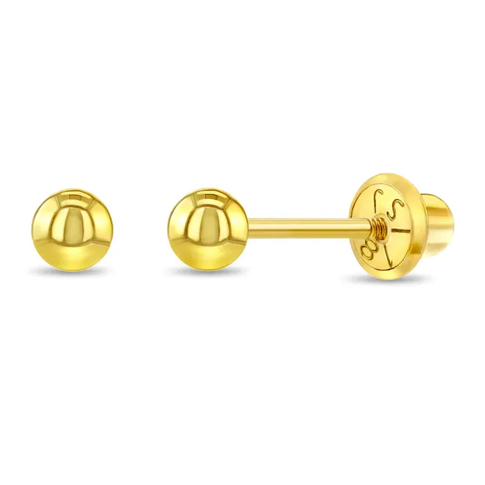 Earrings Baby Screw Back Earrings 18K Gold Classic Ball 35mm Baby Toddler Kids Earrings Safety Screw Back Earrings Baby Screw Back Earrings 18K Gold Classic Ball 35mm Baby Toddler Kids Earrings Safety Screw Back