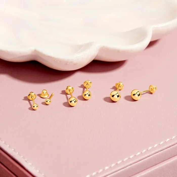 Earrings Baby Screw Back Earrings 18K Gold Classic Ball 35mm Baby Toddler Kids Earrings Safety Screw Back
