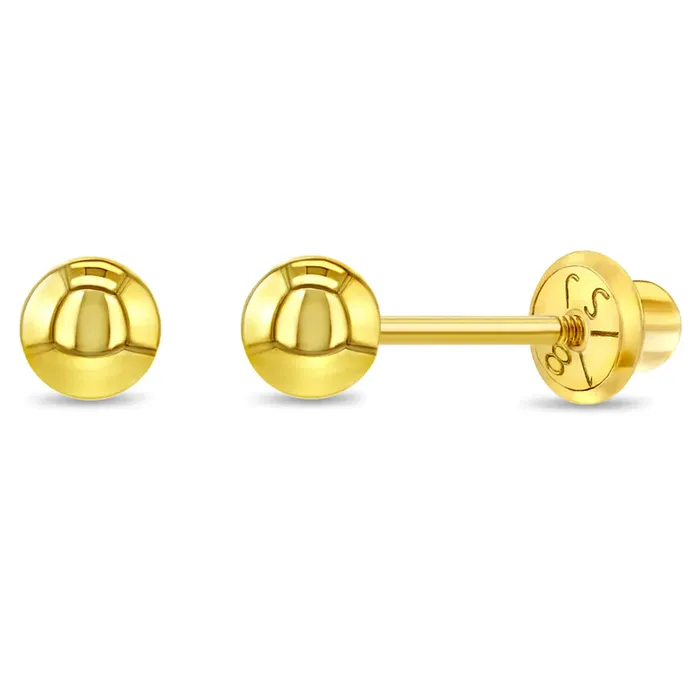 Earrings Baby Screw Back Earrings 18K Gold Classic Ball 35mm Baby Toddler Kids Earrings Safety Screw Back