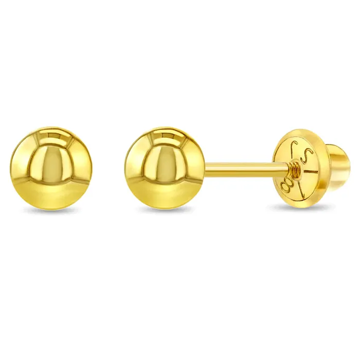 Earrings Baby Screw Back Earrings 18K Gold Classic Ball 35mm Baby Toddler Kids Earrings Safety Screw Back
