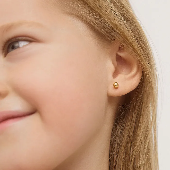 Earrings Baby Screw Back Earrings 18K Gold Classic Ball 35mm Baby Toddler Kids Earrings Safety Screw Back