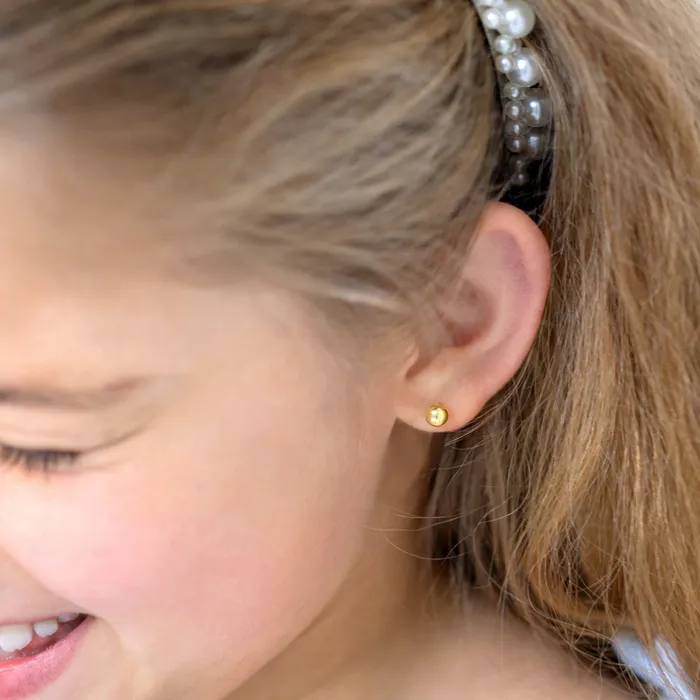 Earrings Baby Screw Back Earrings 18K Gold Classic Ball 35mm Baby Toddler Kids Earrings Safety Screw Back