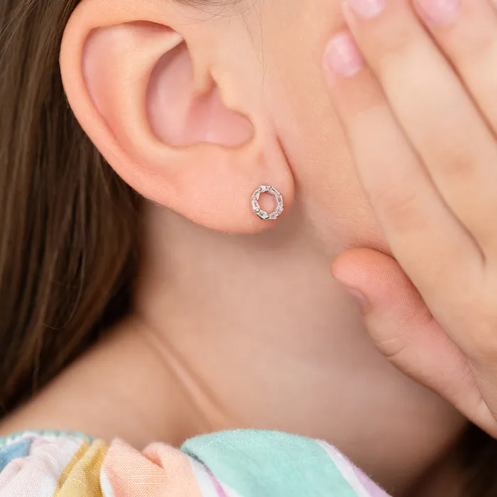 Earrings Kids Screw Back Earrings Gleaming CZ Round Kids Childrens Girls Earrings Screw Back Sterling Silver