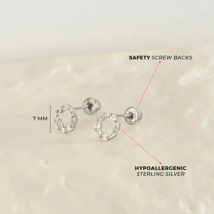 Earrings Kids Screw Back Earrings Gleaming CZ Round Kids Childrens Girls Earrings Screw Back Sterling Silver
