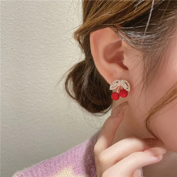 Earrings Refined by AnnaKaci Cherry Earrings with Gold Leaves Earrings Refined by AnnaKaci Cherry Earrings with Gold Leaves