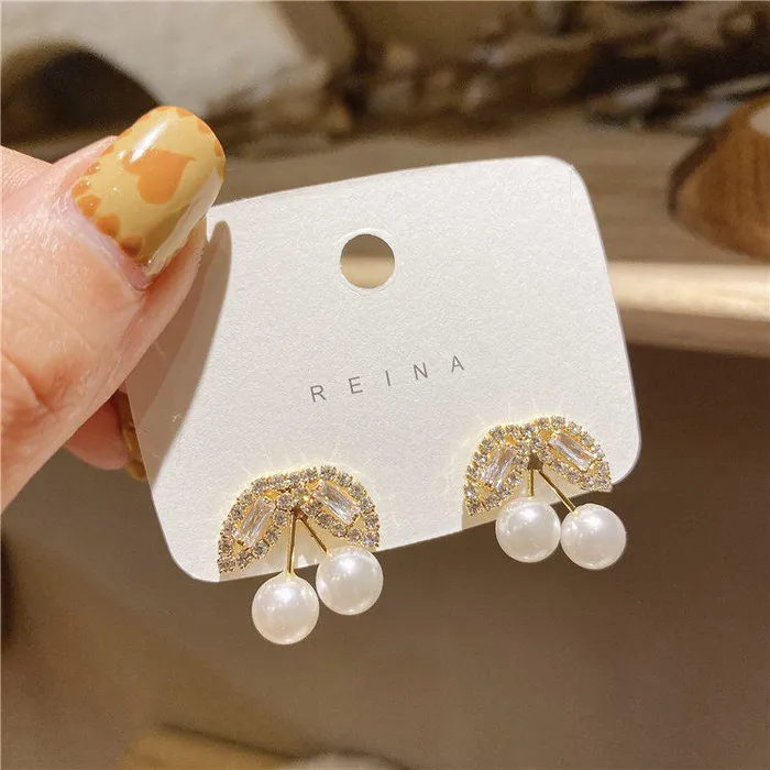Earrings Refined by AnnaKaci Cherry Earrings with Gold Leaves Earrings Refined by AnnaKaci Cherry Earrings with Gold Leaves