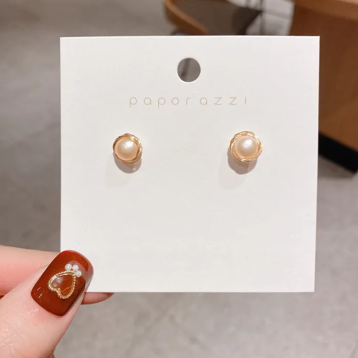 Earrings Refined by AnnaKaci Simple Nestled Pearl Earring Stud