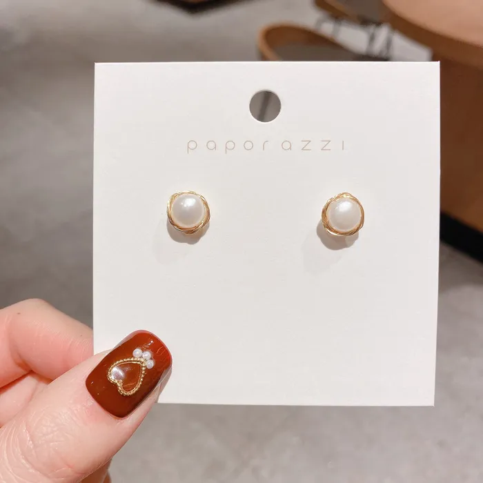 Earrings Refined by AnnaKaci Simple Nestled Pearl Earring Stud