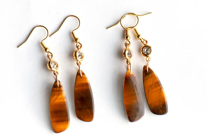 Fierce Lynx Designs Earrings Tiger Eye Drop Earrings with GoldPlated Accents