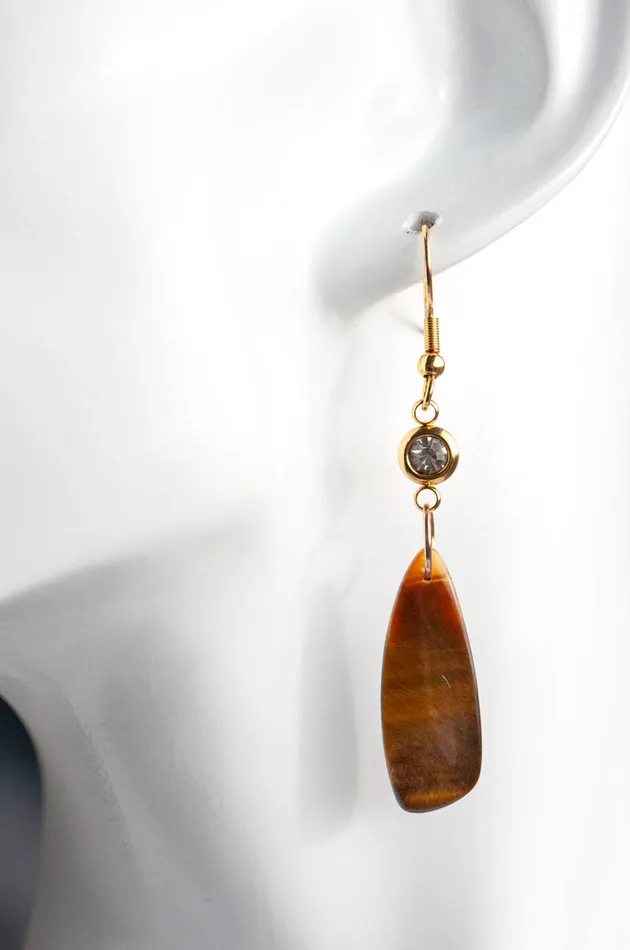 Fierce Lynx Designs Earrings Tiger Eye Drop Earrings with GoldPlated Accents