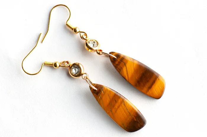 Fierce Lynx Designs Earrings Tiger Eye Drop Earrings with GoldPlated Accents