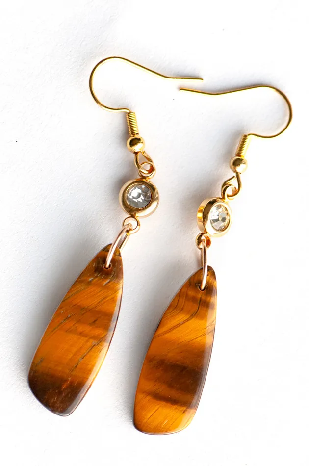 Fierce Lynx Designs Earrings Tiger Eye Drop Earrings with GoldPlated Accents