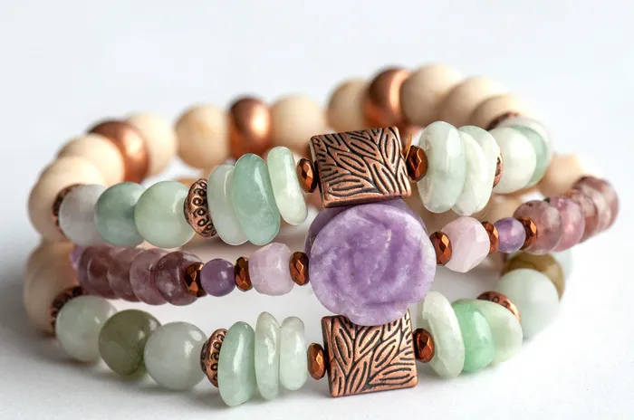 Fierce Lynx Designs Voyage en Provence Lepidolite and Jade Bracelet Set Bracelets