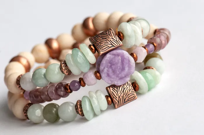 Fierce Lynx Designs Voyage en Provence Lepidolite and Jade Bracelet Set Bracelets