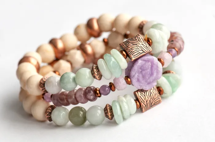 Fierce Lynx Designs Voyage en Provence Lepidolite and Jade Bracelet Set Bracelets