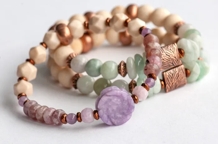 Fierce Lynx Designs Voyage en Provence Lepidolite and Jade Bracelet Set Bracelets