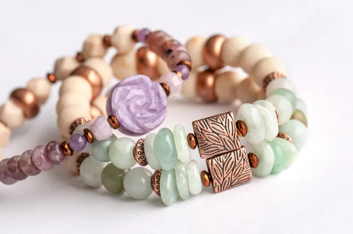 Fierce Lynx Designs Voyage en Provence Lepidolite and Jade Bracelet Set Bracelets