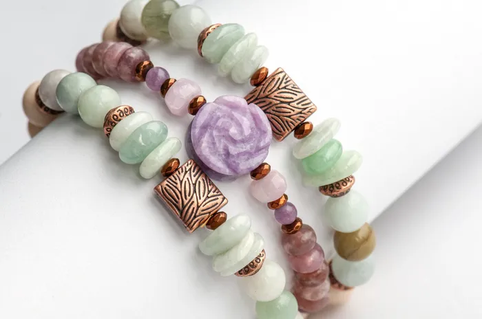 Fierce Lynx Designs Voyage en Provence Lepidolite and Jade Bracelet Set Bracelets