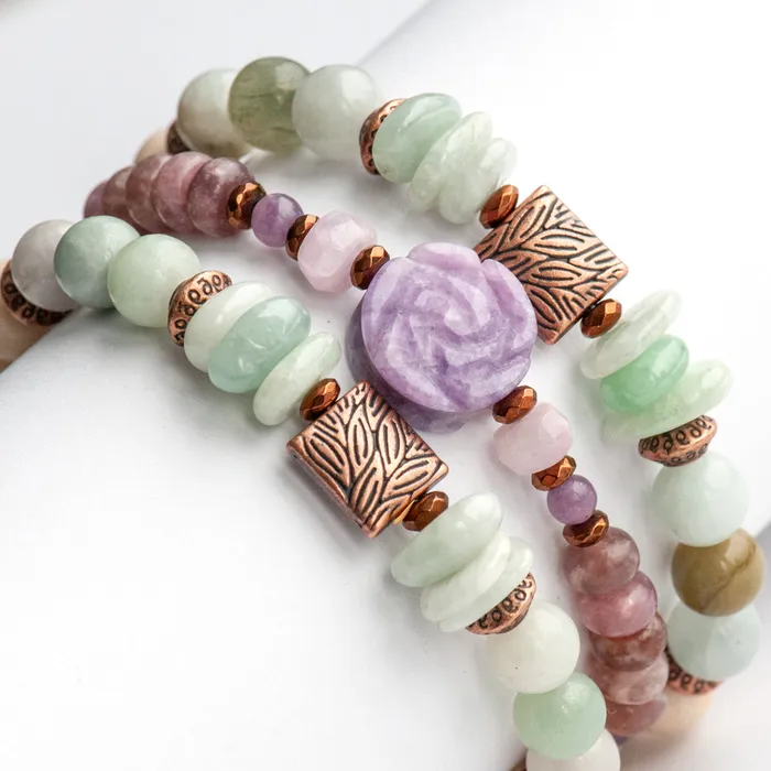 Fierce Lynx Designs Voyage en Provence Lepidolite and Jade Bracelet Set Bracelets