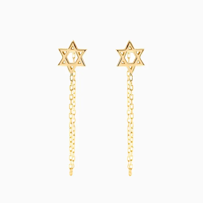 Gelin Diamond Earrings Star of David Dangle Chain Earrings