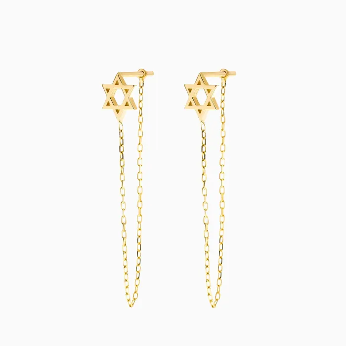Gelin Diamond Earrings Star of David Dangle Chain Earrings