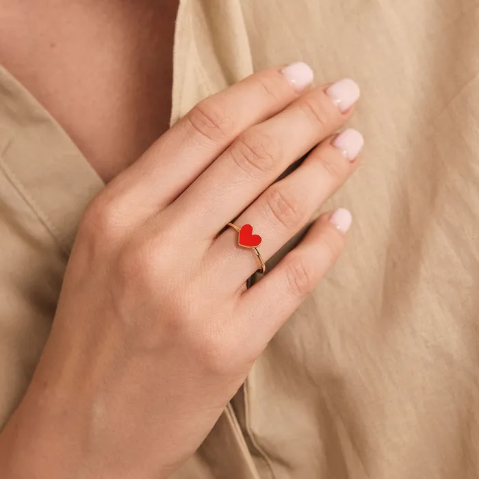 Gelin Diamond Rings Enamel Heart Ring