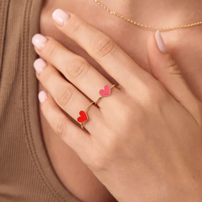 Gelin Diamond Rings Enamel Heart Ring